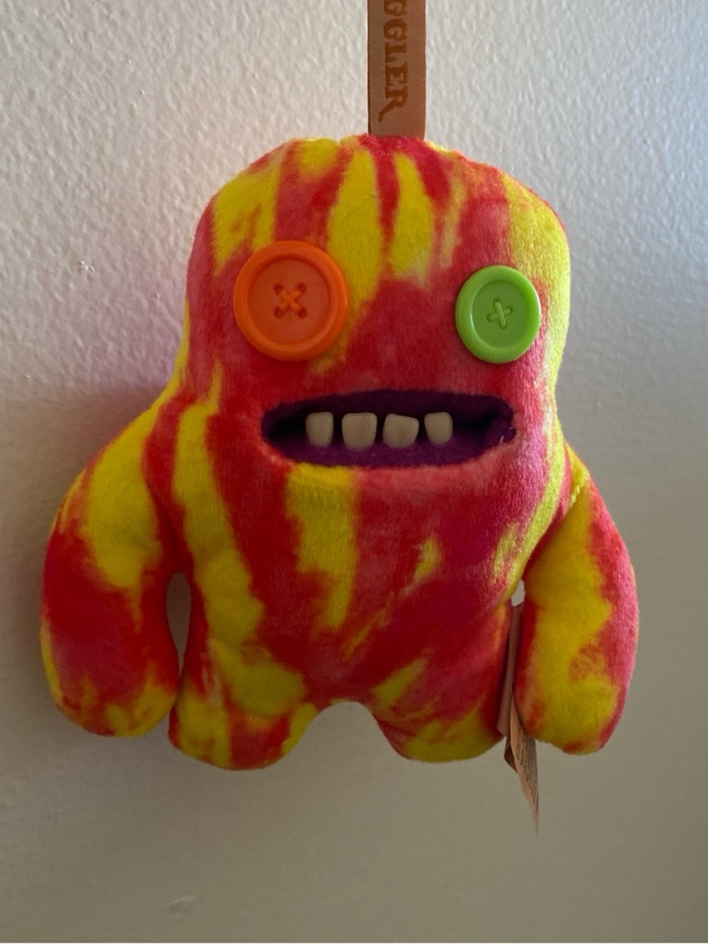 Tie-Dye Monster Plush Toy with Button Eyes - Yellow & Red